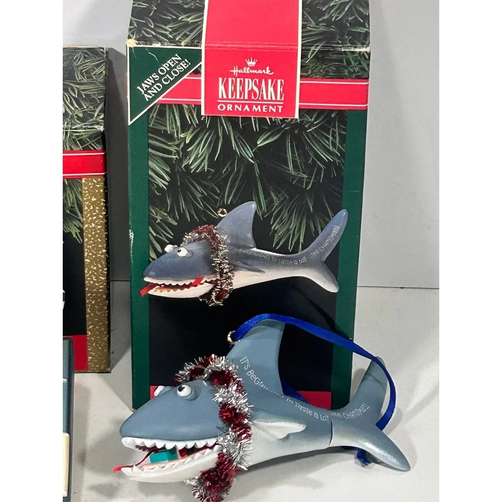 1992 Hallmark Keepsake Ornaments Santa Answering Machine & Shark Lot of 2